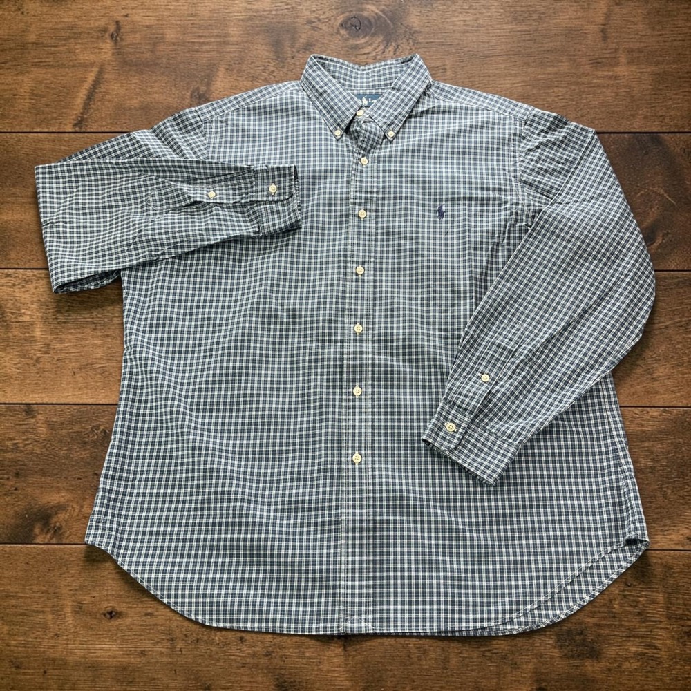 Ralph Lauren Classic Fit Plaid Button Down Shirt Mens XL Green Blue Cotton